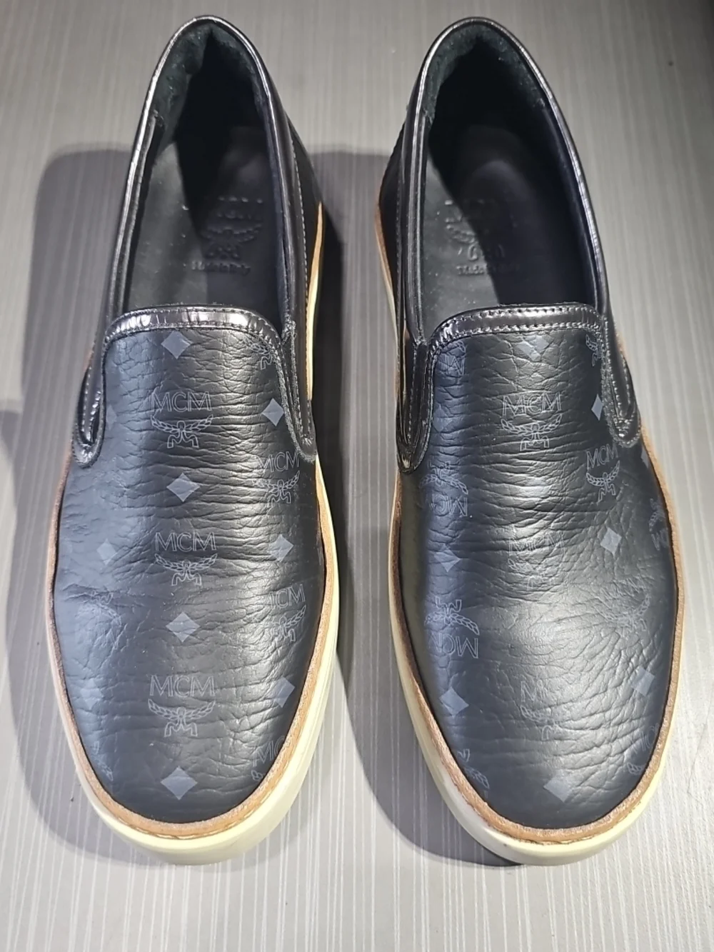 MCM Black Monogram Visetos Leather Slip On Shoes Men's Size 38 EU/ 6 US PreOwned